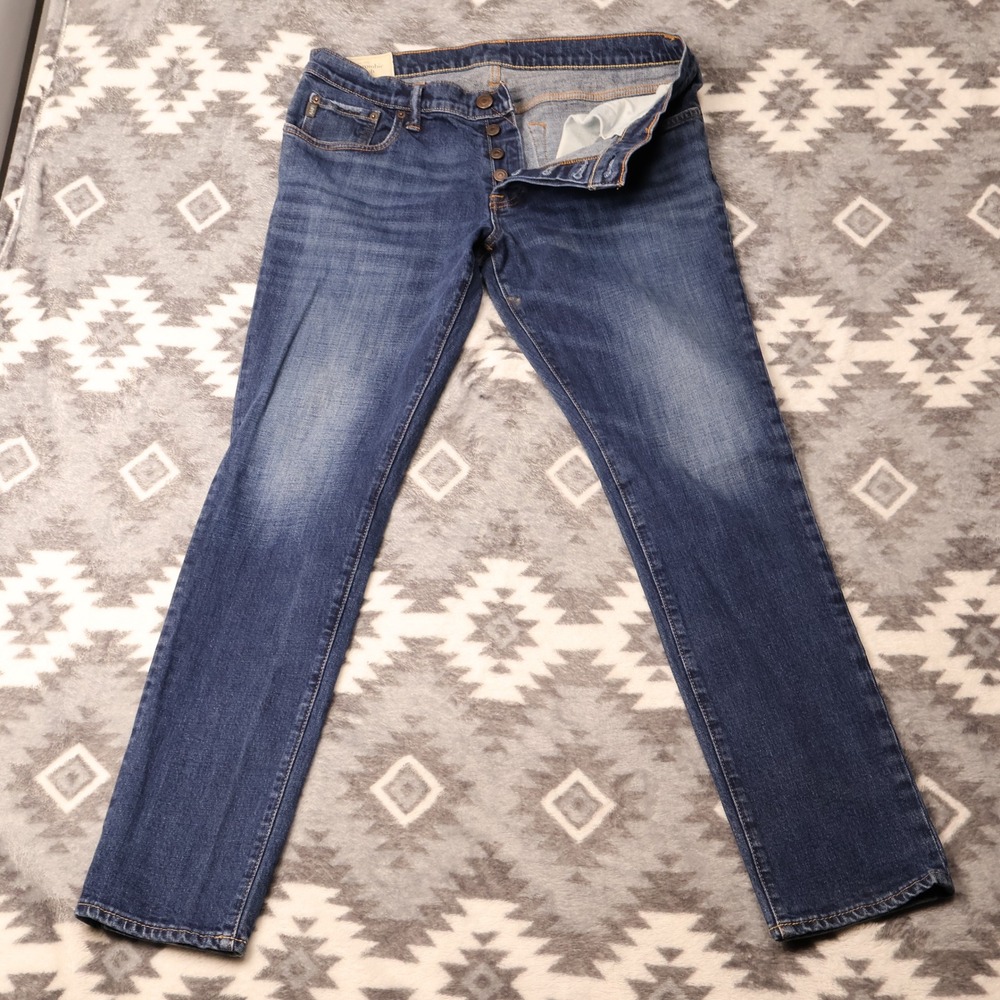 Abercrombie & Fitch Super Skinny Jeans 36x32 Blue Denim Button Fly Mens
